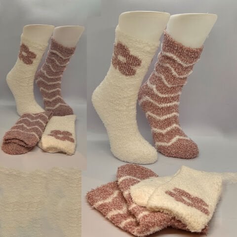 Kışlık Bayan Renkli Peluş Ev Çorabı 2\'li Takım – Pembe