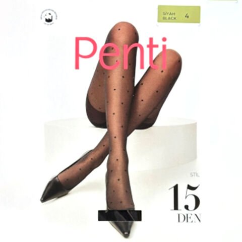 Penti Stil Desenli 15 Denye Külotlu Çorap – Siyah