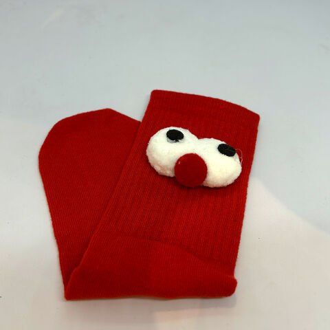 Çılgın Pörtlek Göz Desenli Unisex Kırmızı Dikişsiz Çorap