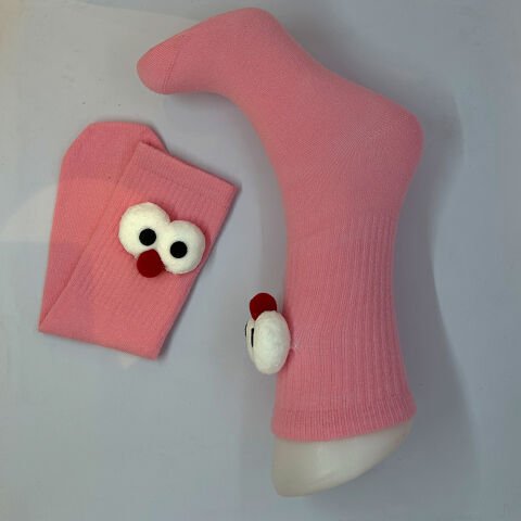 Çılgın Pörtlek Göz Desenli Unisex Pembe Dikişsiz Çorap