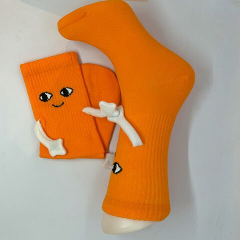 Halay Çeken Figürlü Unisex Turuncu Dikişsiz Çılgın Çorap