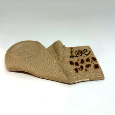 Leopar Desenli Love Taşlı Dikişsiz Kadın Çorap – Krem