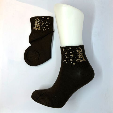 Leopar Desenli Love Taşlı Dikişsiz Kadın Çorap – Kahverengi