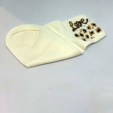 Leopar Desenli Love Taşlı Dikişsiz Kadın Çorap – Beyaz