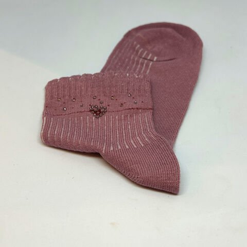 Kalp Desenli Taşlı Dikişsiz Kız Çocuk Çorabı – Pembe