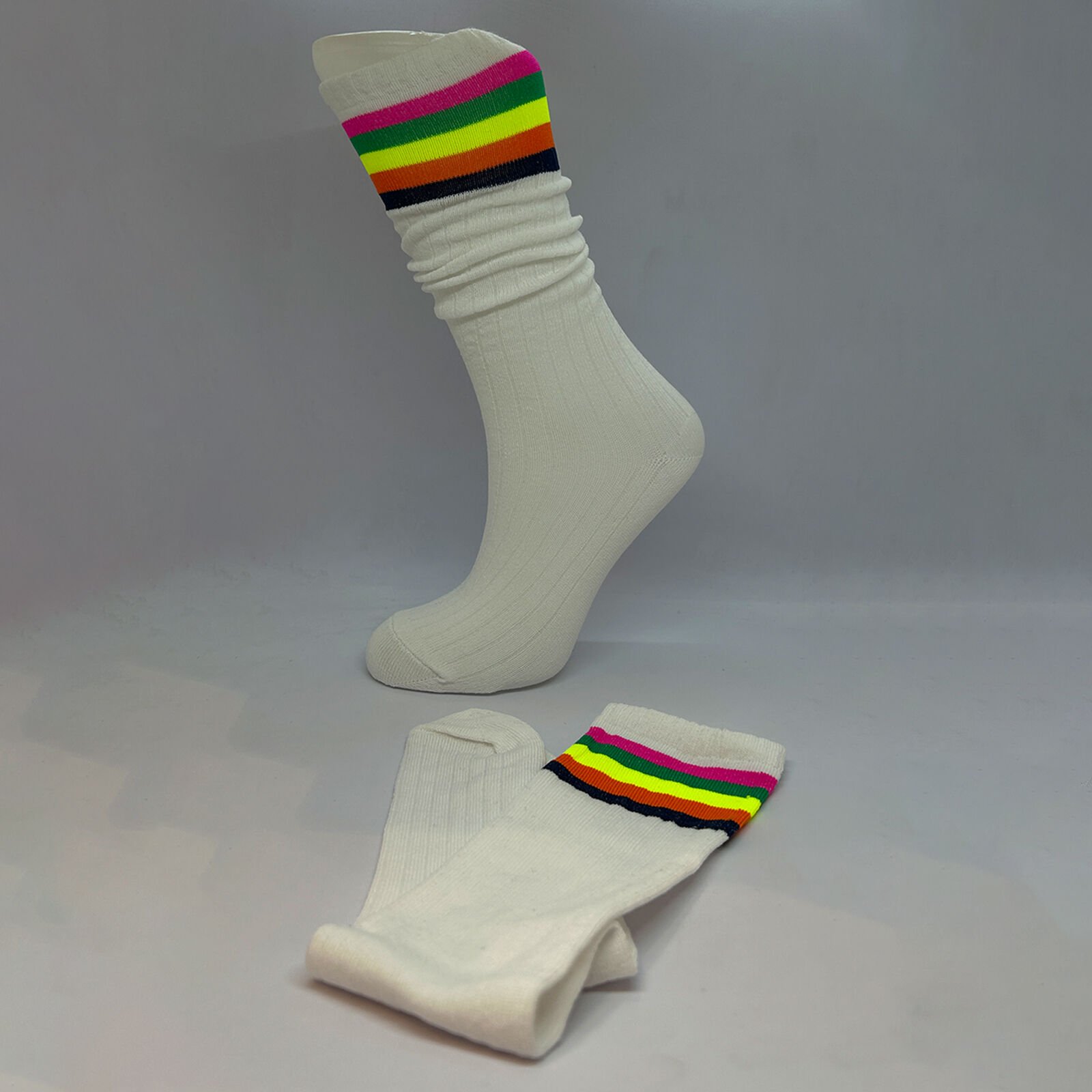 Çizgili Dizaltı Kız Çocuk Çorabı Beyaz / 10-12 Yaş