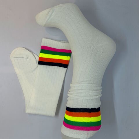 Çizgili Dizaltı Kız Çocuk Çorabı Beyaz / 10-12 Yaş