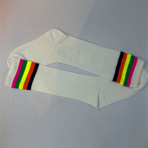 Çizgili Dizaltı Kız Çocuk Çorabı Beyaz / 10-12 Yaş