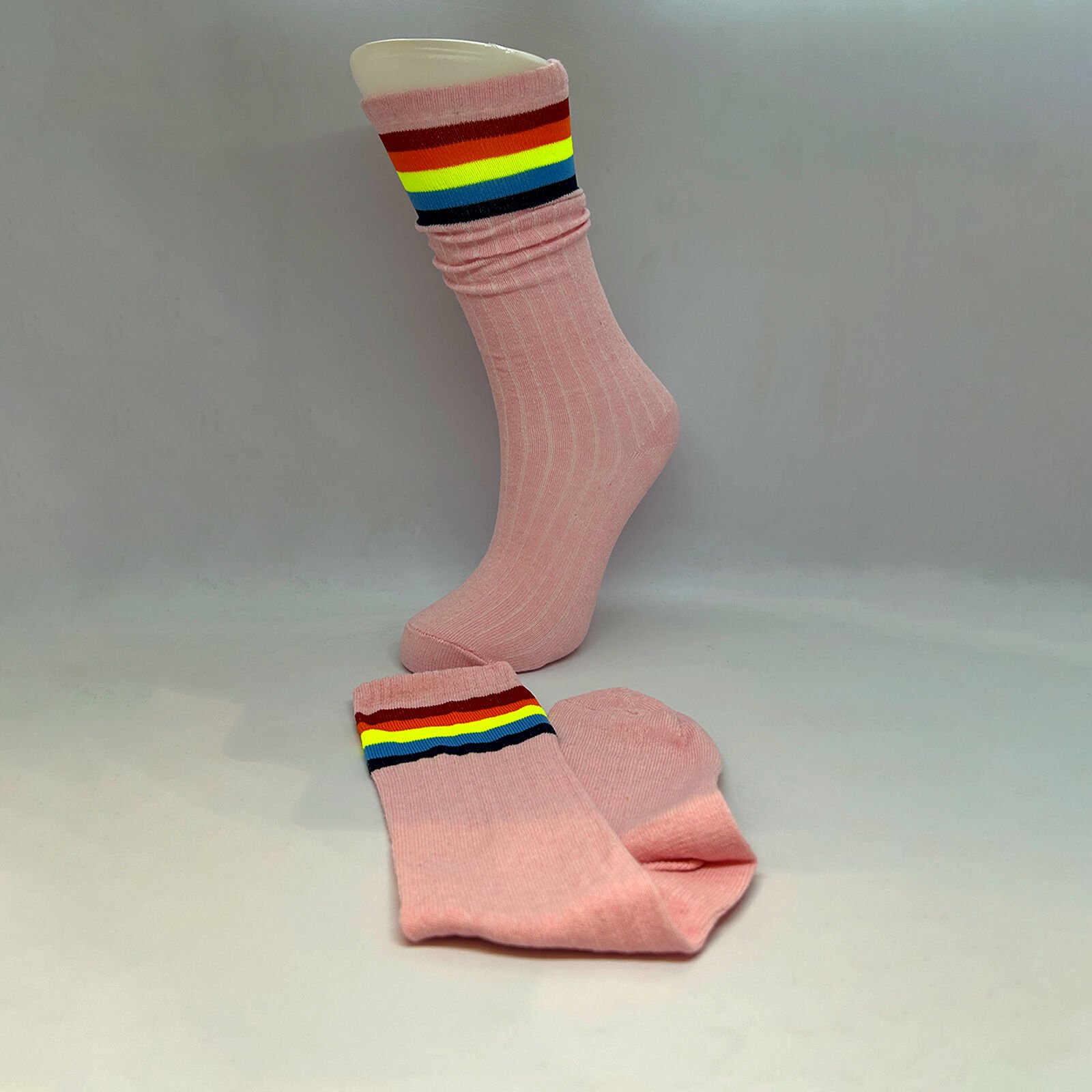 Çizgili Dizaltı Kız Çocuk Çorabı Pembe /10-12 Yaş