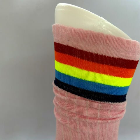 Çizgili Dizaltı Kız Çocuk Çorabı Pembe /10-12 Yaş