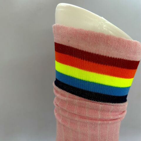 Çizgili Dizaltı Kız Çocuk Çorabı Pembe /13-15 Yaş