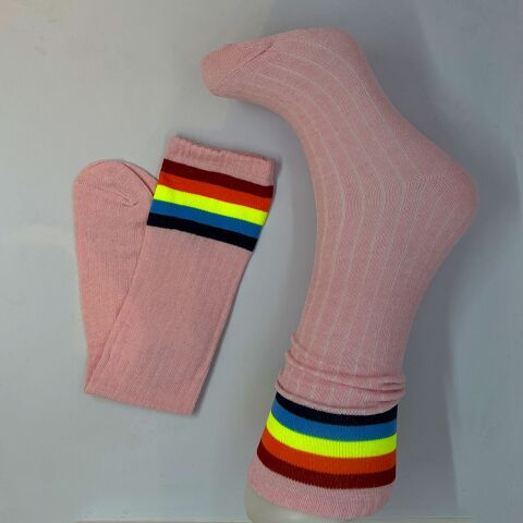 Çizgili Dizaltı Kız Çocuk Çorabı Pembe /13-15 Yaş