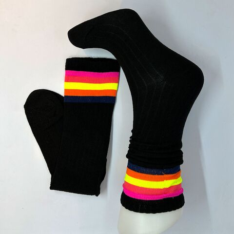 Çizgili Dizaltı Kız Çocuk Çorabı Siyah / 10-12 Yaş