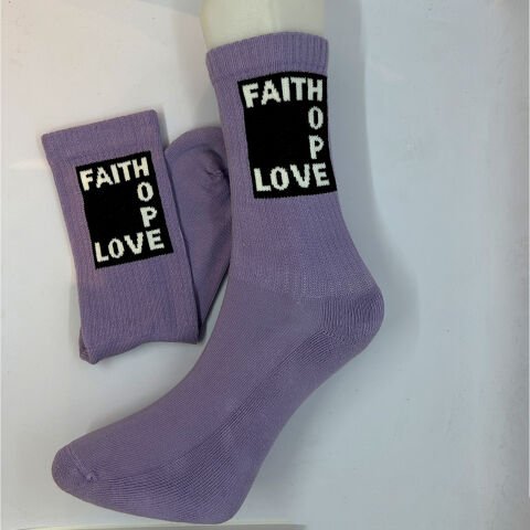 2’li Yazı Desenli Unisex Soket Çorap Mor & Turuncu