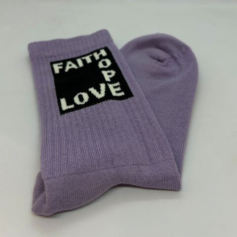 2’li Yazı Desenli Unisex Soket Çorap Mor & Turuncu