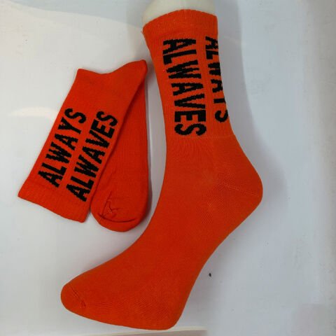 2’li Yazı Desenli Unisex Soket Çorap Mor & Turuncu