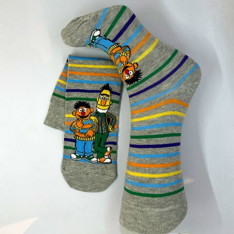 Edi & Büdü Karakterli Çizgili Unisex Çorap Gri