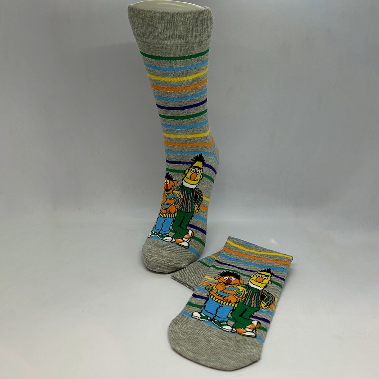 Edi & Büdü Karakterli Çizgili Unisex Çorap Gri