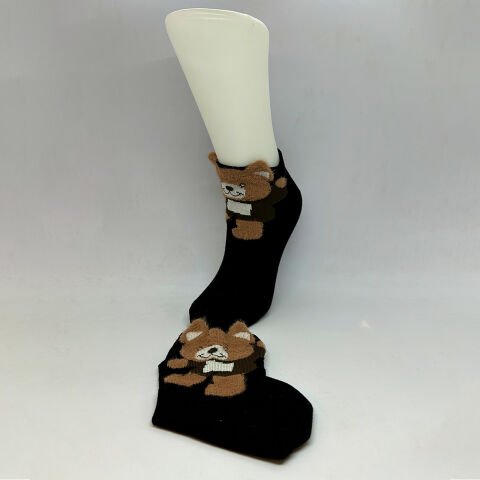 Ayı Karakterli Unisex Patik Çorap Siyah