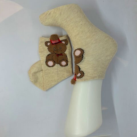 Ayı Karakterli Unisex Patik Çorap Krem