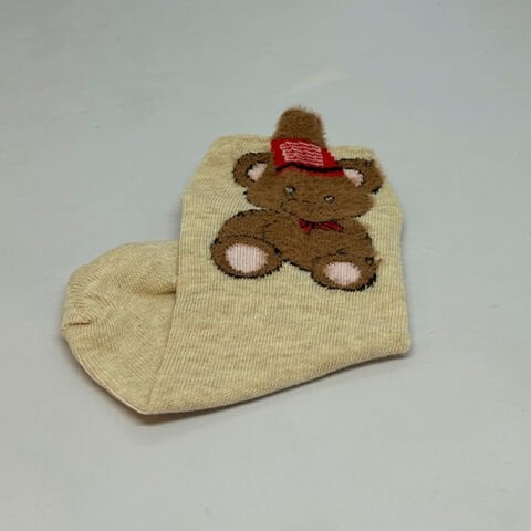 Ayı Karakterli Unisex Patik Çorap Krem