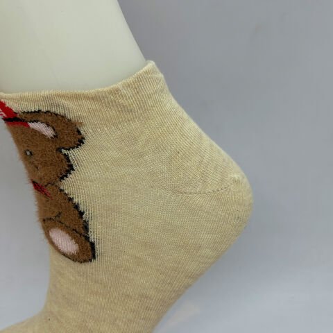 Ayı Karakterli Unisex Patik Çorap Krem