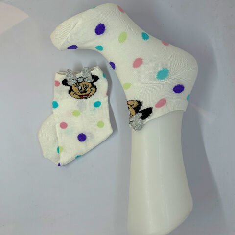 Minnie Mouse Karakterli Puantiyeli Kadın Patik Çorap Beyaz