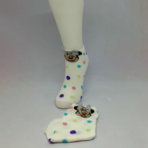 Minnie Mouse Karakterli Puantiyeli Kadın Patik Çorap Beyaz