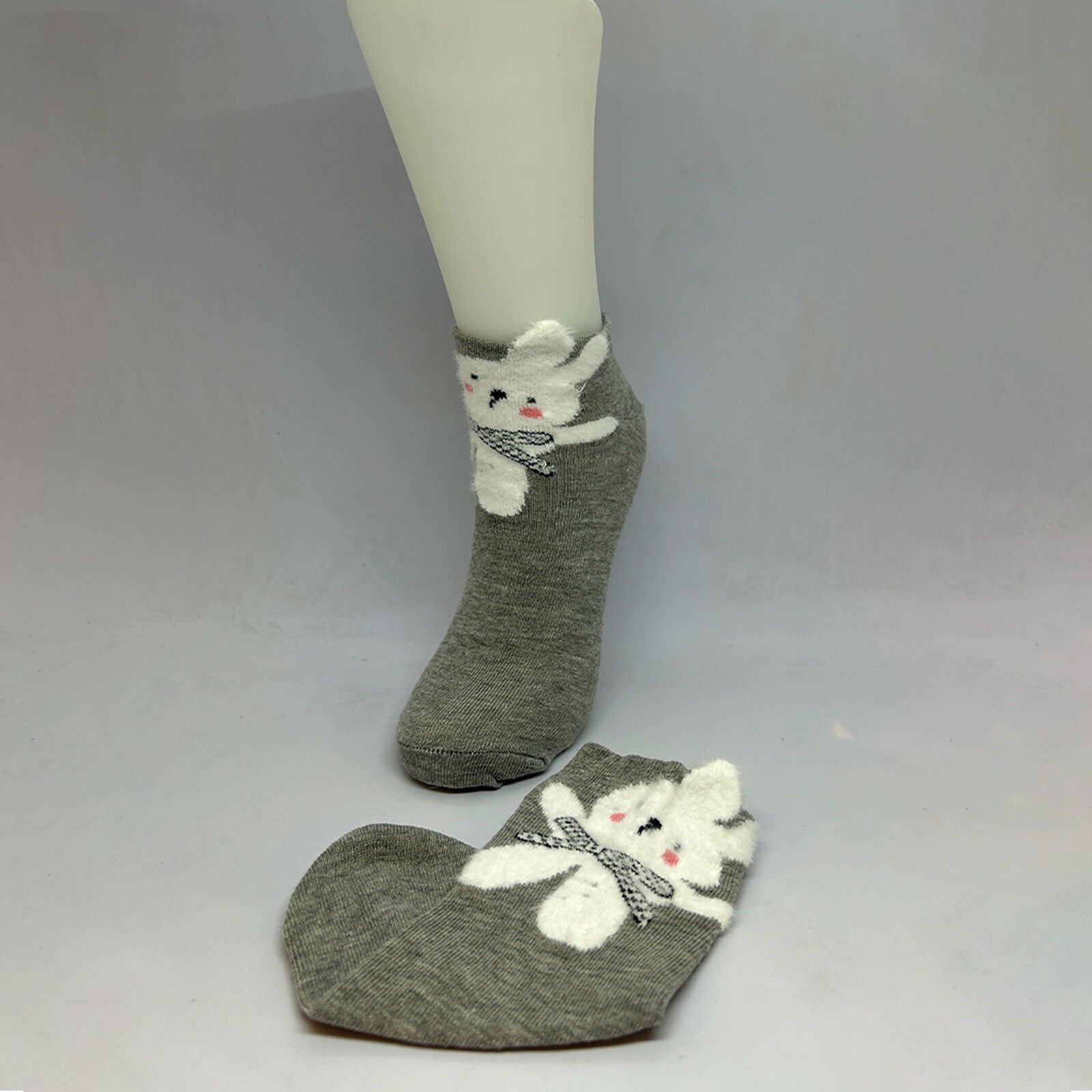 Tavşan Karakterli Kadın Patik Çorap Gri