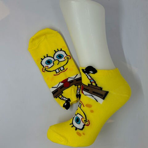Sünger Bob Karakterli Unisex Patik Çorap Sarı