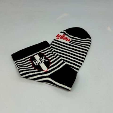 Takım Yazılı Uniseks Çizgili Çorap BJK Siyah