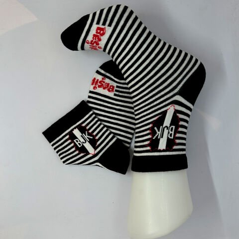 Takım Yazılı Uniseks Çizgili Çorap BJK Siyah